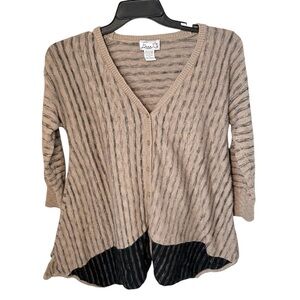 Emma G. Wearable Art Women’s Tan Black Button Up Sweater Cardigan Sz M